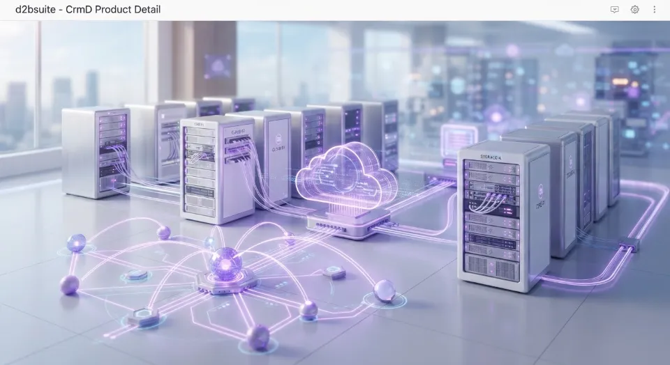 Illustration of CrmD cloud infrastructure linking server clusters