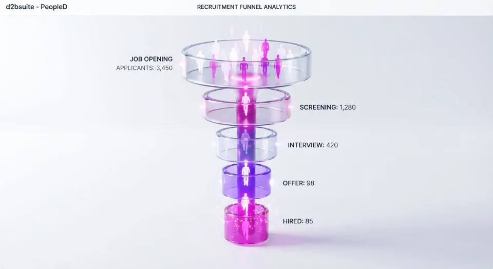 PeopleD recruitment funnel from 3,450 applicants to 85 hires
