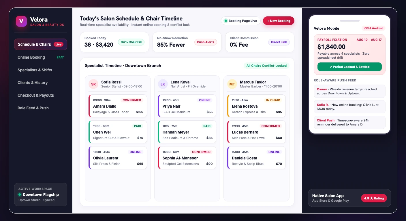 Velora — AI Scheduling Agent automated business dashboard interface